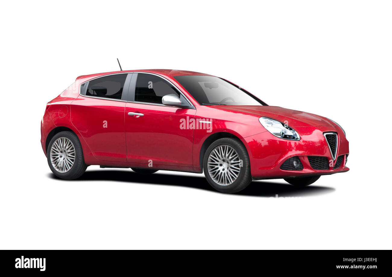 Rote italienische Hatcback Auto isoliert auf weiss Stockfoto