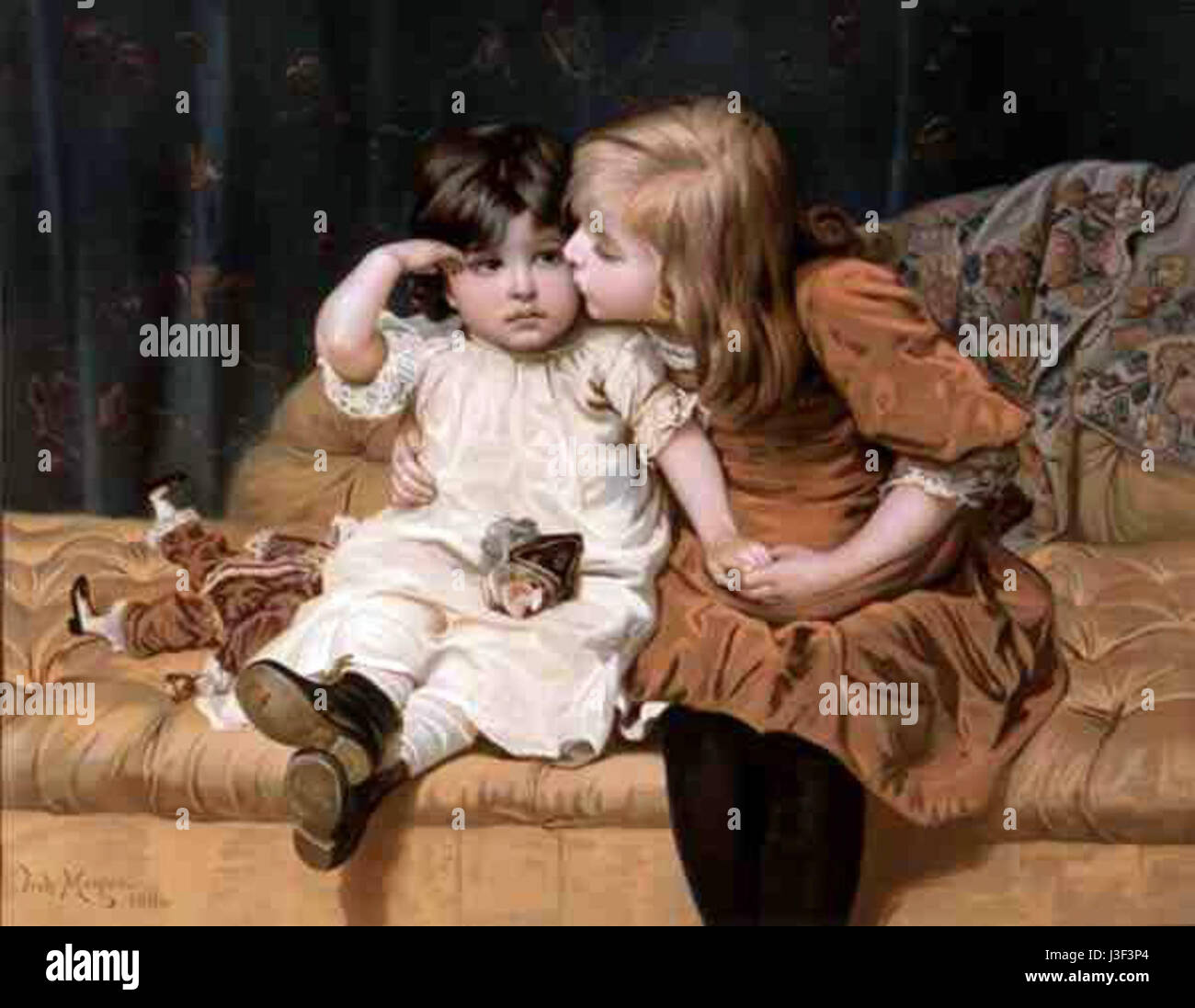 Frederick Morgan war ein britischer Künstler, der für seine Darstellung historischer und Genre-Szenen bekannt war, die oft Szenen aus der viktorianischen Ära darstellen. Seine Werke spiegeln ein starkes Interesse an Geschichte und gesellschaftlichen Rollen wider, wobei er sich mit Liebe zum Detail in Kostümen und Bühnenbildern auseinandersetzt. Stockfoto