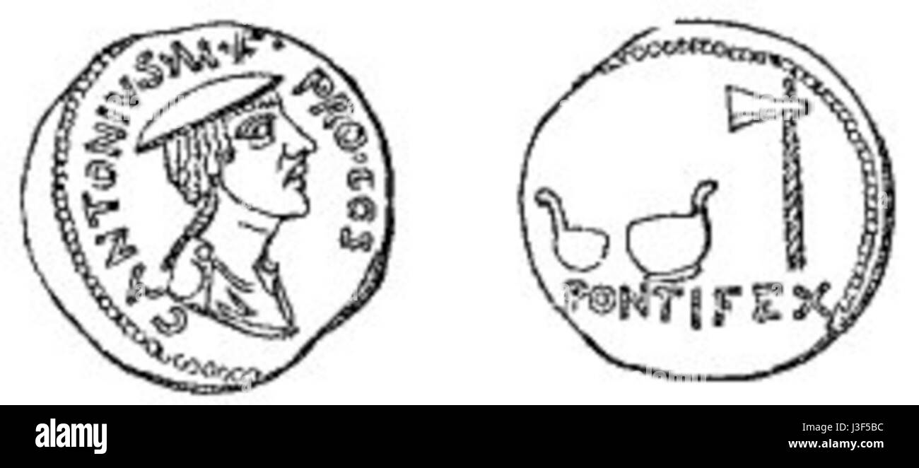 Gaius Antonius war eine bemerkenswerte Figur in der römischen Geschichte. Sein Leben und seine politische Karriere trugen zur Entwicklung Roms während der späten Republik bei, insbesondere seine Allianzen und militärischen Aktionen. Stockfoto