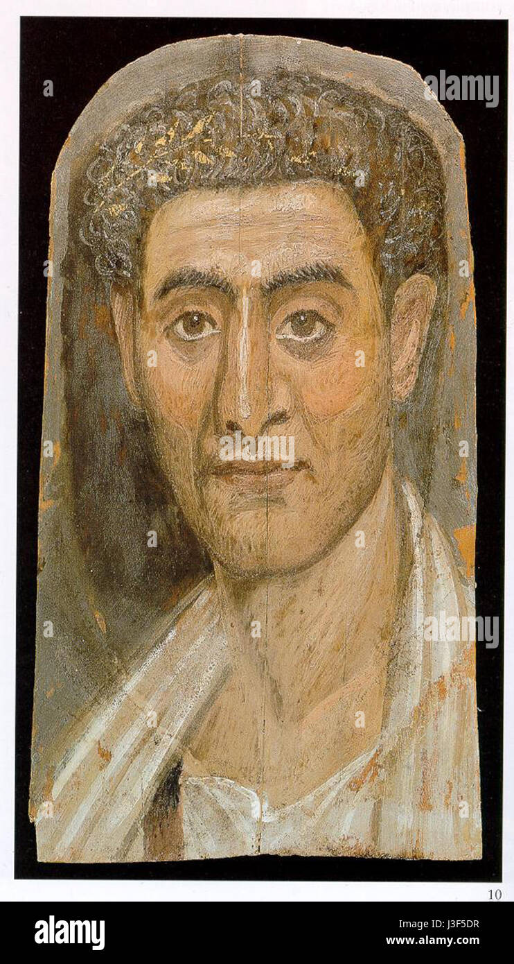 Ein Verweis auf ein bestimmtes Bild oder einen archäologischen Fund aus der Region Fayum, der möglicherweise mit dem alten Ägypten in Verbindung steht, oder ein bestimmtes Artefakt, dokumentiert als „Fayum 08“. Stockfoto