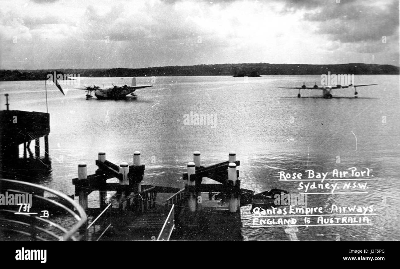 Flugboote waren ein wichtiger Teil der Luftfahrtgeschichte, insbesondere im frühen 20. Jahrhundert. Rose Bay in Sydney, Australien, war einer der berühmten Orte für diese Wasserflugzeuge, die für Passagierreisen und militärische Operationen eingesetzt wurden. Stockfoto
