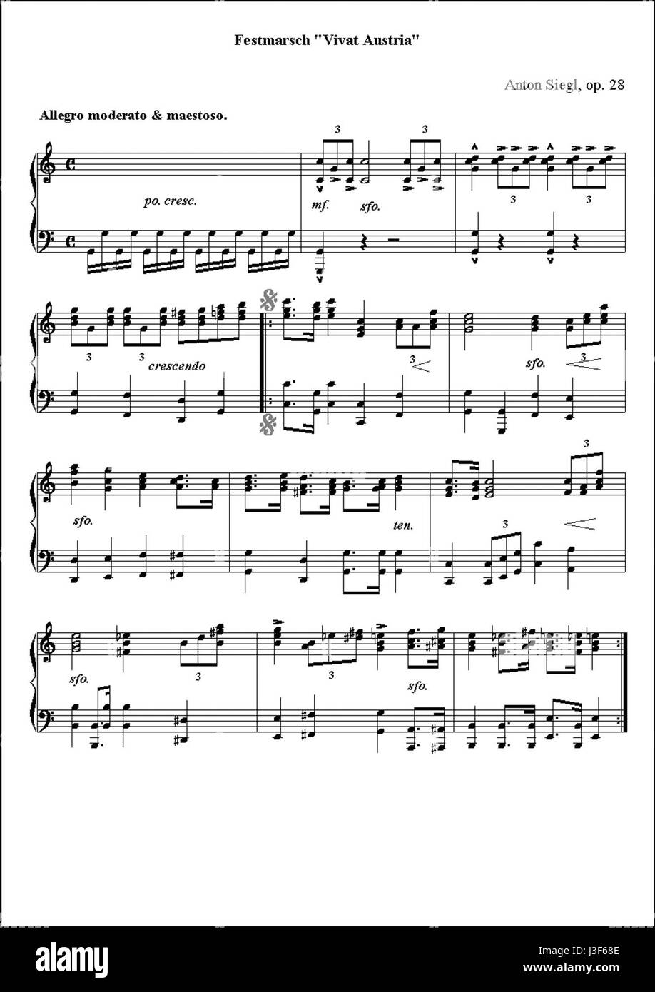 Der festmarsch Vivat Austria ist ein festmarsch, der zur Feier des kulturellen und nationalen Erbes Österreichs komponiert wurde und oft bei offiziellen Veranstaltungen und Feierlichkeiten stattfindet, um den patriotischen Stolz widerzuspiegeln. Stockfoto