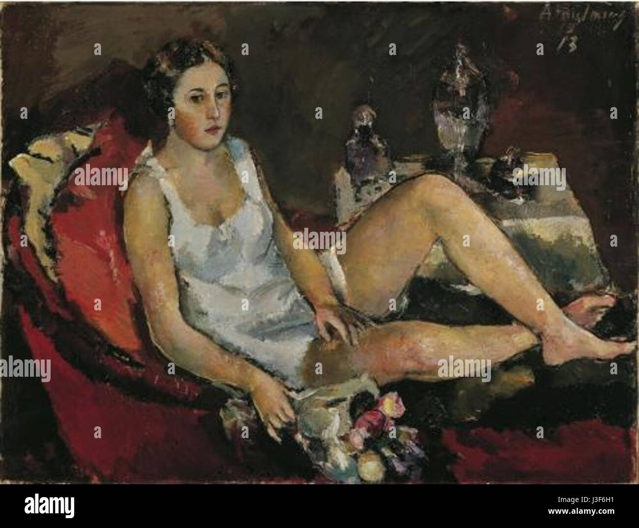 Fastauer Junge Frau Auf Rotem Sofa 1913 Stockfoto
