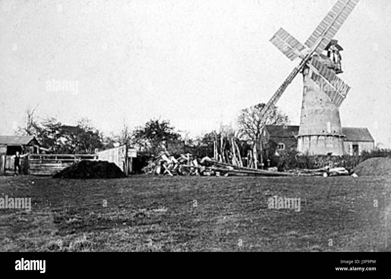 Die Foulsham Towermill in Norfolk, England, wurde um 1911 erbaut. Diese historische Windmühle diente einst als Mühlenanlage und veranschaulichte die landwirtschaftlichen Praktiken des frühen 20. Jahrhunderts in der Region. Stockfoto