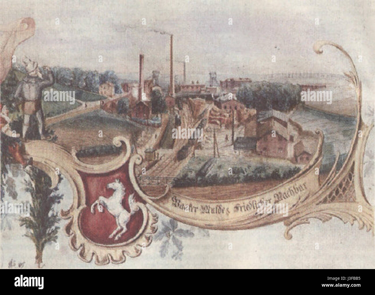 „Friedlicher Nachbar“ bezieht sich auf einen friedlichen Nachbarn in Bochum-Dahlhausen, einem Stadtteil in Deutschland, dargestellt in historischen Bildern von 1906. Stockfoto