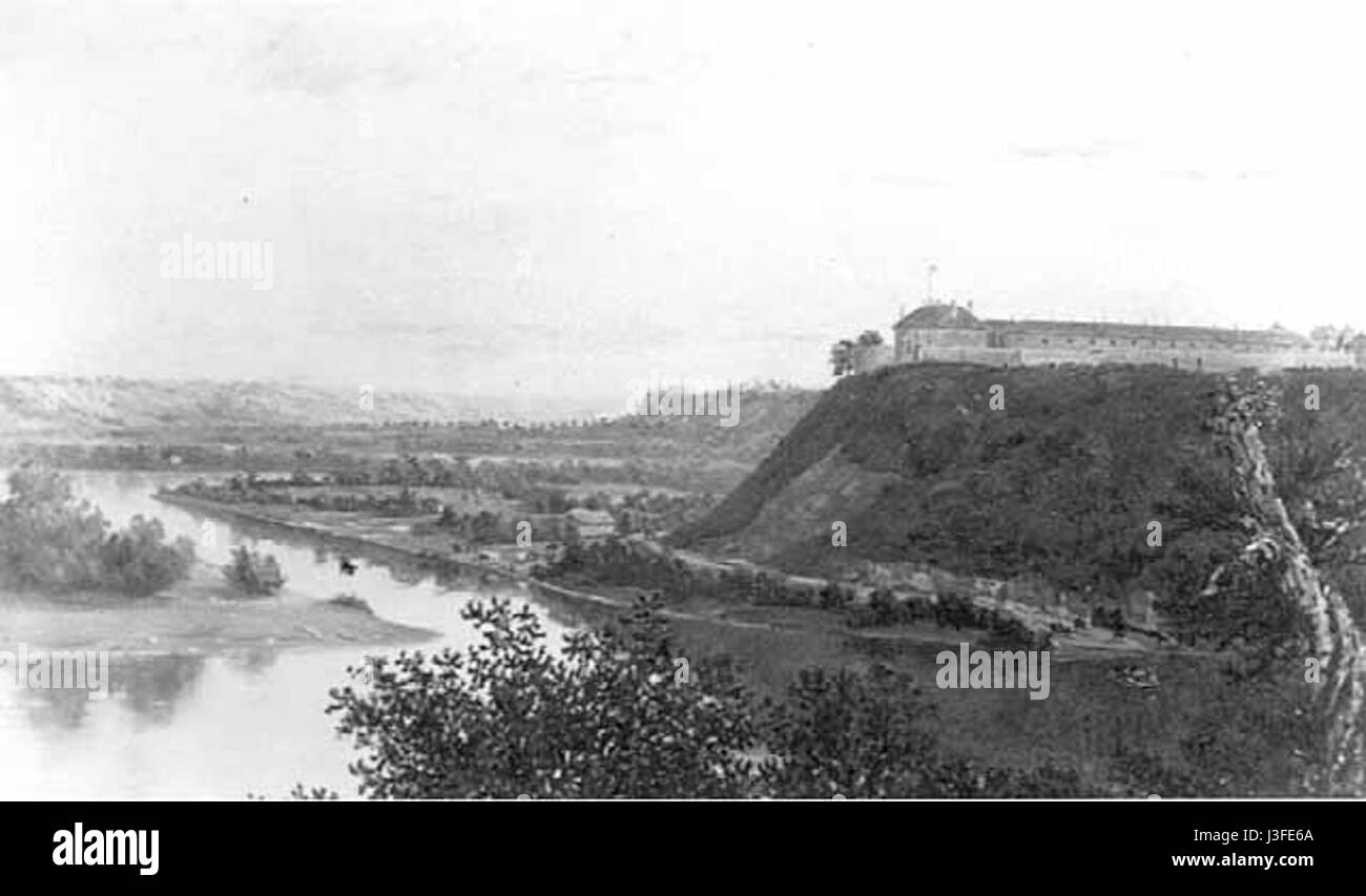Fort Snelling wurde in den 1820er Jahren gegründet und war bis in die 1870er Jahre aktiv und war ein Militärposten am Zusammenfluss des Minnesota River und des Mississippi River. Sie spielte eine zentrale Rolle bei den US-Militäroperationen und diente als Basis während der Indianerkriege und bei der Entwicklung des Minnesota-Territoriums. Stockfoto Fort Snelling wurde in den 1820er Jahren gegründet und war bis in die 1870er Jahre aktiv und war ein Militärposten am Zusammenfluss des Minnesota River und des Mississippi River. Sie spielte eine zentrale Rolle bei den US-Militäroperationen und diente als Basis während der Indianerkriege und bei der Entwicklung des Minnesota-Territoriums. Stockfoto