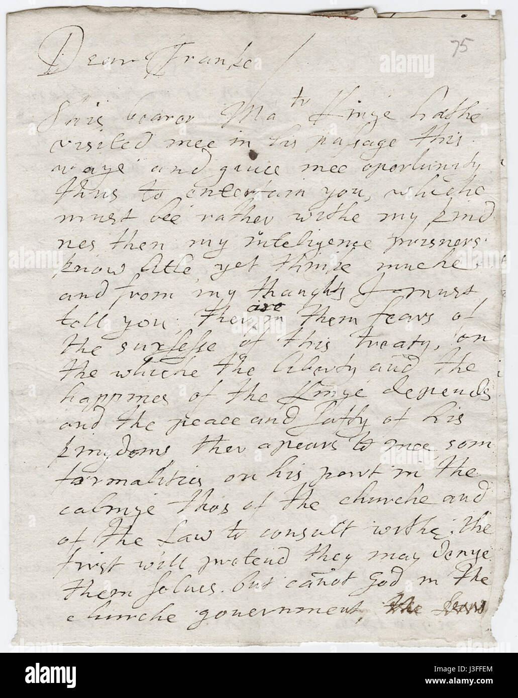 Dieses Autogramm von einer Person an Francis Rich und Lady Paget vom 24. September 1648 bietet einen historischen Einblick in die persönliche Korrespondenz aus dem 17. Jahrhundert und gibt Einblicke in das soziale und politische Klima dieser Zeit. Stockfoto