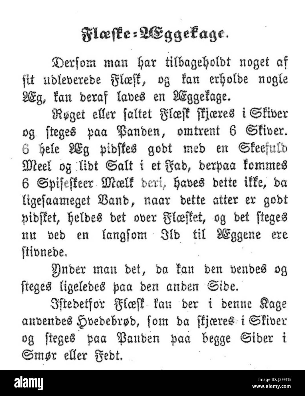 *Flaeske Aeggekage* ist ein traditionelles dänisches Gericht, das häufig mit gebratenem Schweinefleisch und Kartoffeln zubereitet wird und in Dänemark beliebt ist. Dieses kulinarische Gericht spiegelt die dänische Küche und die gastronomische Kultur des Landes wider. Stockfoto