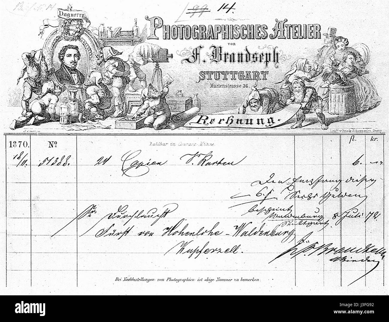 FBrandseph Rechnung 18.11.1870 (109) Stockfoto