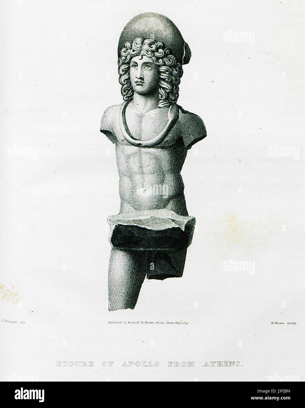 Die „Figur des Apollo“ von Dodwell Edward aus dem Jahr 1819 ist eine klassische Darstellung des griechischen Gottes Apollo. Diese Skulptur spiegelt die ideale der antiken griechischen Kunst und Mythologie wider. Stockfoto