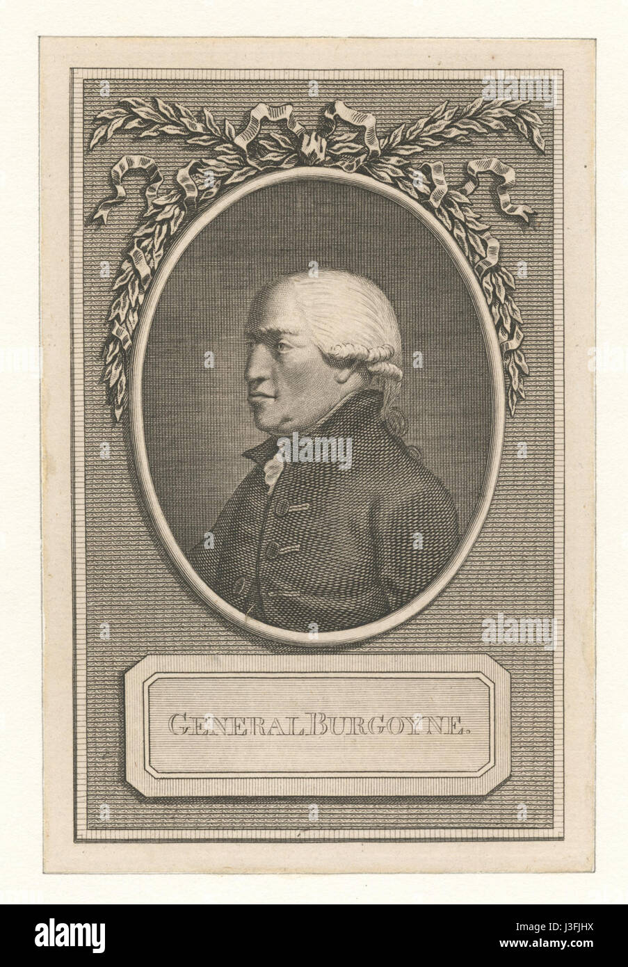 General John Burgoyne war ein britischer Offizier und Politiker, der für seine Rolle im Amerikanischen Unabhängigkeitskrieg bekannt war. Seine Kapitulation in Saratoga 1777 war ein Wendepunkt im Krieg, der zu französischer Unterstützung für die amerikanische Sache führte. Stockfoto