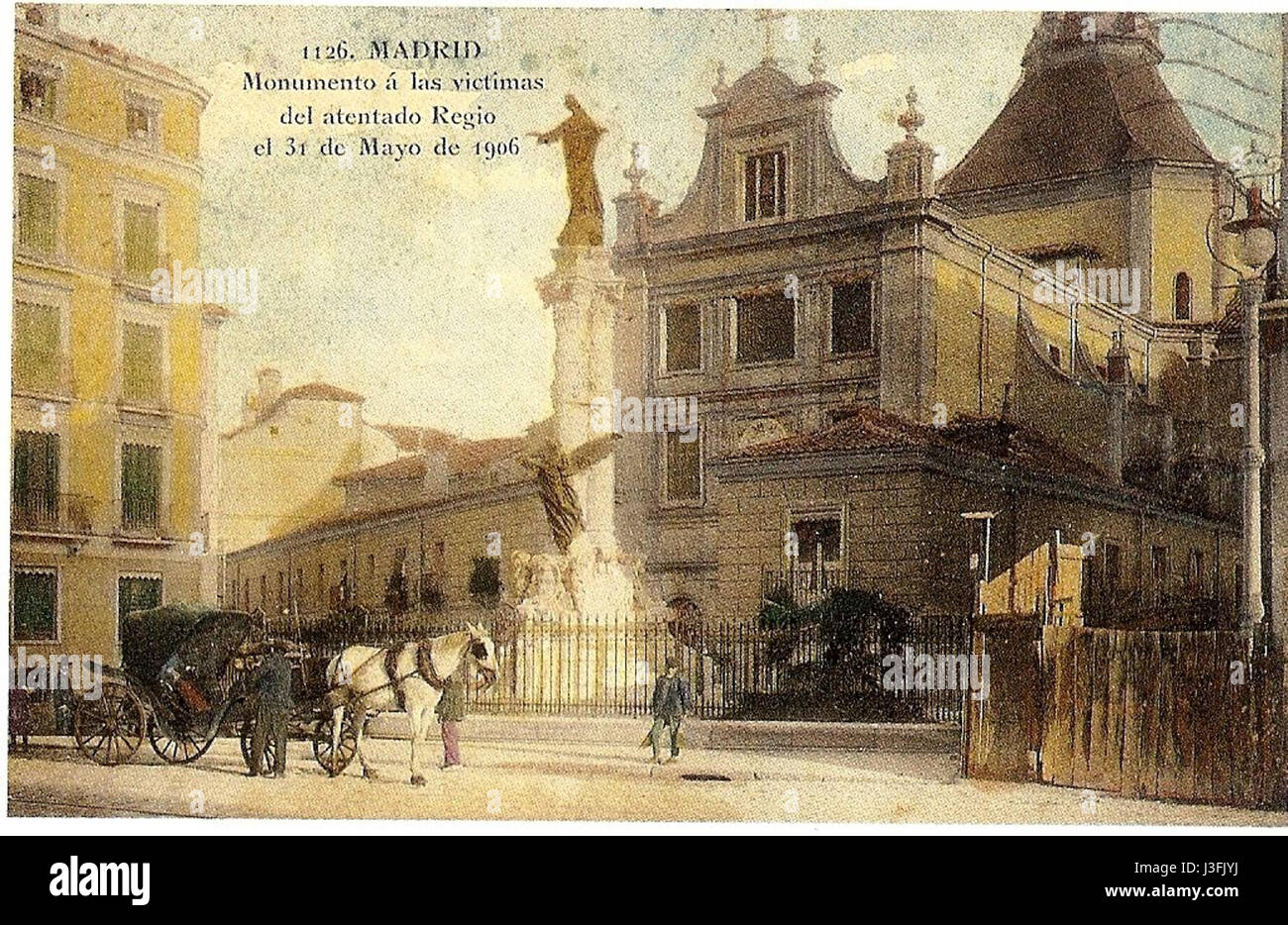 Ehemalige Denkmal für die Opfer des Angriffs der 31. Mai 1906 gegen Alfonso XIII Stockfoto