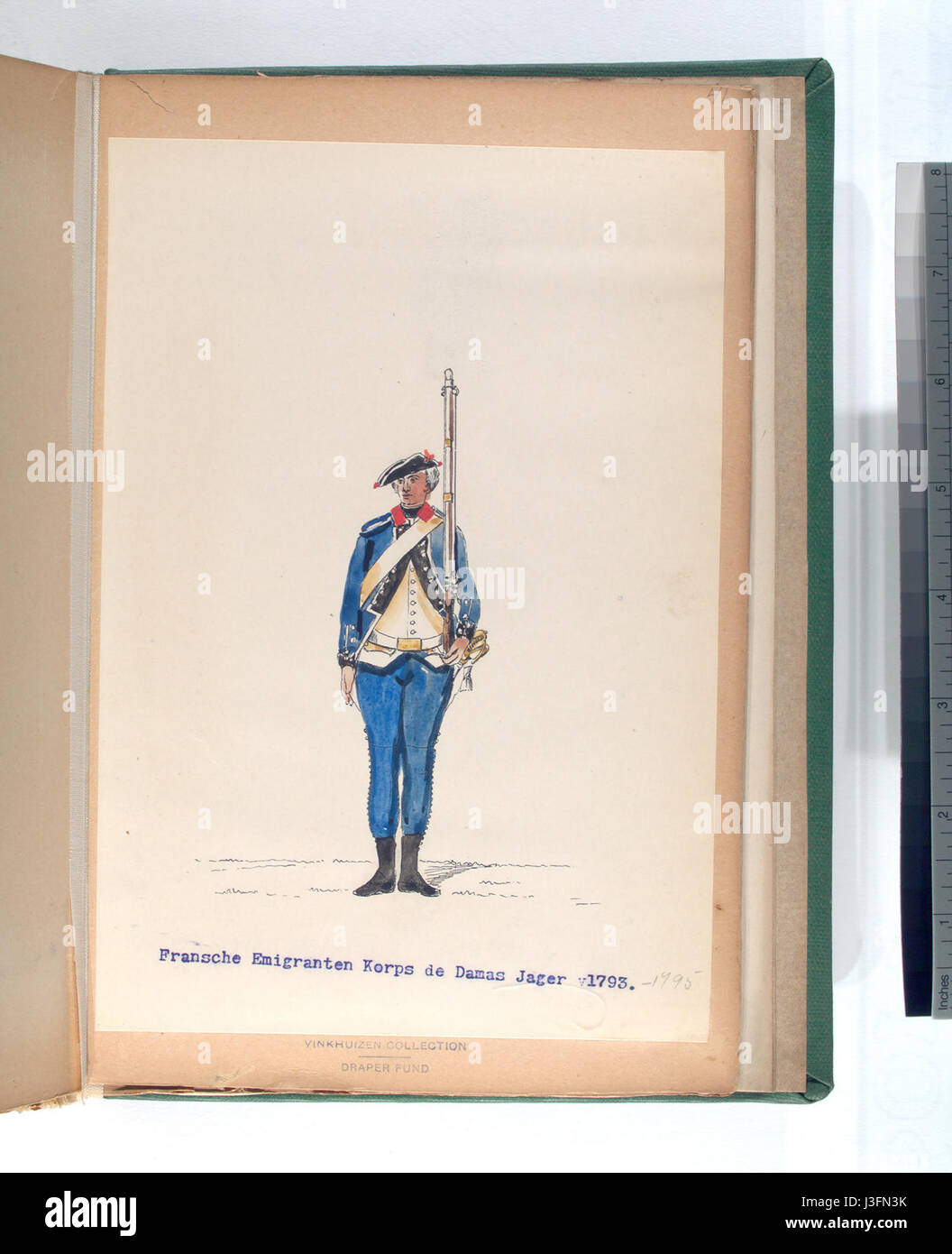 Das Fransche Emigranten Korps Ã Damas Jager war eine Gruppe französischer migrÃ, die während der Französischen Unabhängigkeitskriege als leichte Infanterie diente. Sie waren von 1793 bis 1795 aktiv und nahmen an militärischen Kampagnen zusammen mit royalistischen Truppen Teil. Stockfoto