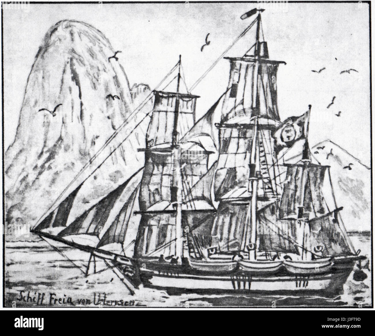 Freya ist eine Schwarzweiß-Illustration aus dem Jahr 1854, die die nordische Göttin Freya darstellt. Freya ist bekannt für ihre Verbindung mit Liebe, Fruchtbarkeit und Schönheit und ist eine der wichtigsten Gottheiten der nordischen Mythologie. Das Bild zeigt ihre symbolische Bedeutung in alten skandinavischen Glaubensrichtungen. Stockfoto