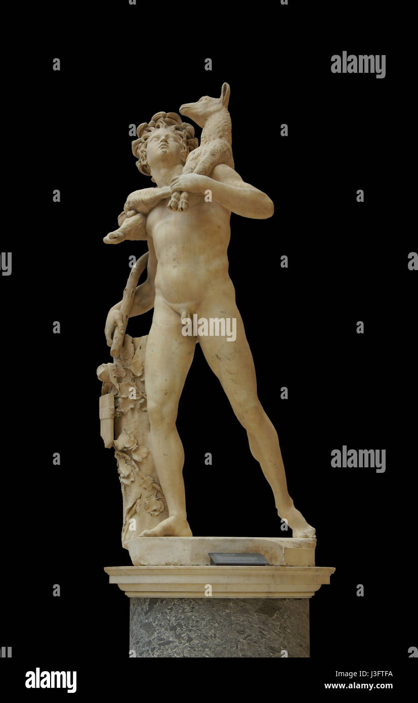 â€˜Faune au Chevreauâ€™ von Lepautre ist eine Bronzeskulptur, die einen Faun mit einer jungen Ziege darstellt. Das Werk ist im Louvre untergebracht und repräsentiert den künstlerischen Einfluss der klassischen Mythologie. Die Skulptur reflektiert die Verbindung zwischen Natur und Mythologie in der antiken Kunst, insbesondere in griechisch-römischen Traditionen. Stockfoto