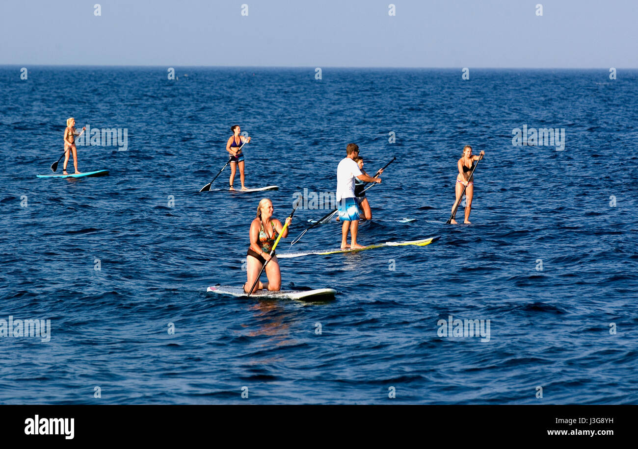 Paddlebording bei Roggen Beach, New Hampshire, USA Stockfoto