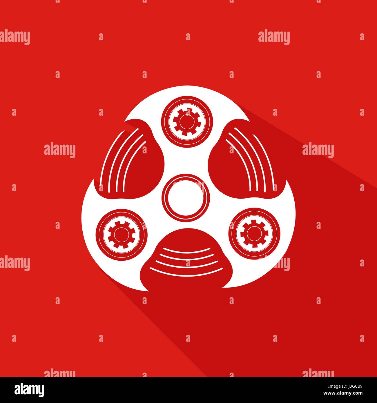 Hand-Spinner-Emblem mit rotem Hintergrund, Vektor, Abbildung Stock Vektor