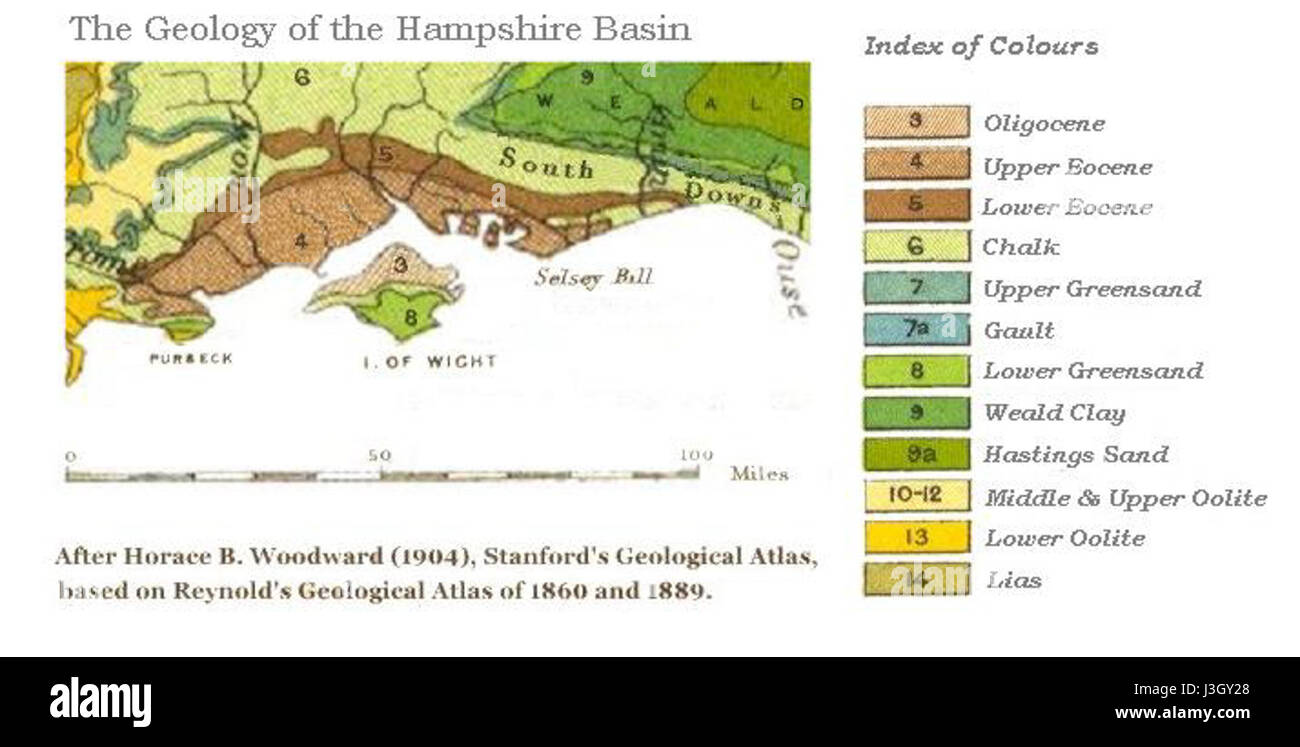 Geologische Karte von Hampshire Bassin Stockfoto