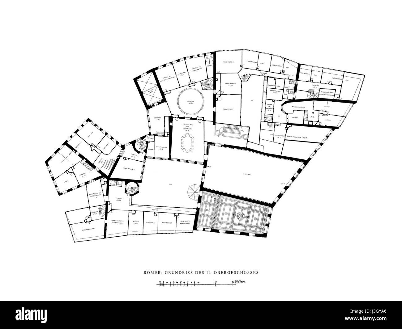 Foto oder Illustration des Römergebäudes in Frankfurt am Main aus dem Jahr 1900 mit der historischen Architektur der Stadt. Stockfoto
