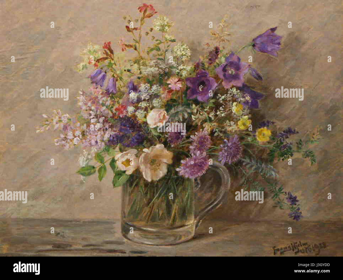 Fanny Hjelms „Sommerblumen“ ist ein Kunstwerk oder ein Blumenwerk, das das Wesen des Sommers durch eine Darstellung von Blumen einfängt, wahrscheinlich mit einem Fokus auf Farbe und Form. Stockfoto