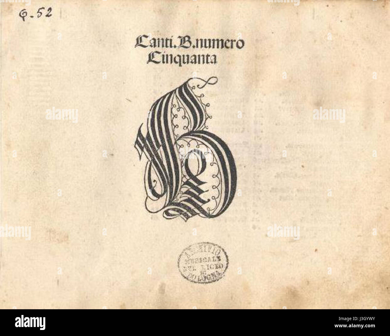 Das „Frontispicio Canti B“ ist ein Manuskript der Alten Musik, das für seine Erhaltung klassischer Kompositionen und früherer Notation von Bedeutung ist. Sie dient als wichtige Ressource für das Verständnis historischer Musikpraktiken und die Entwicklung klassischer Musik. Stockfoto