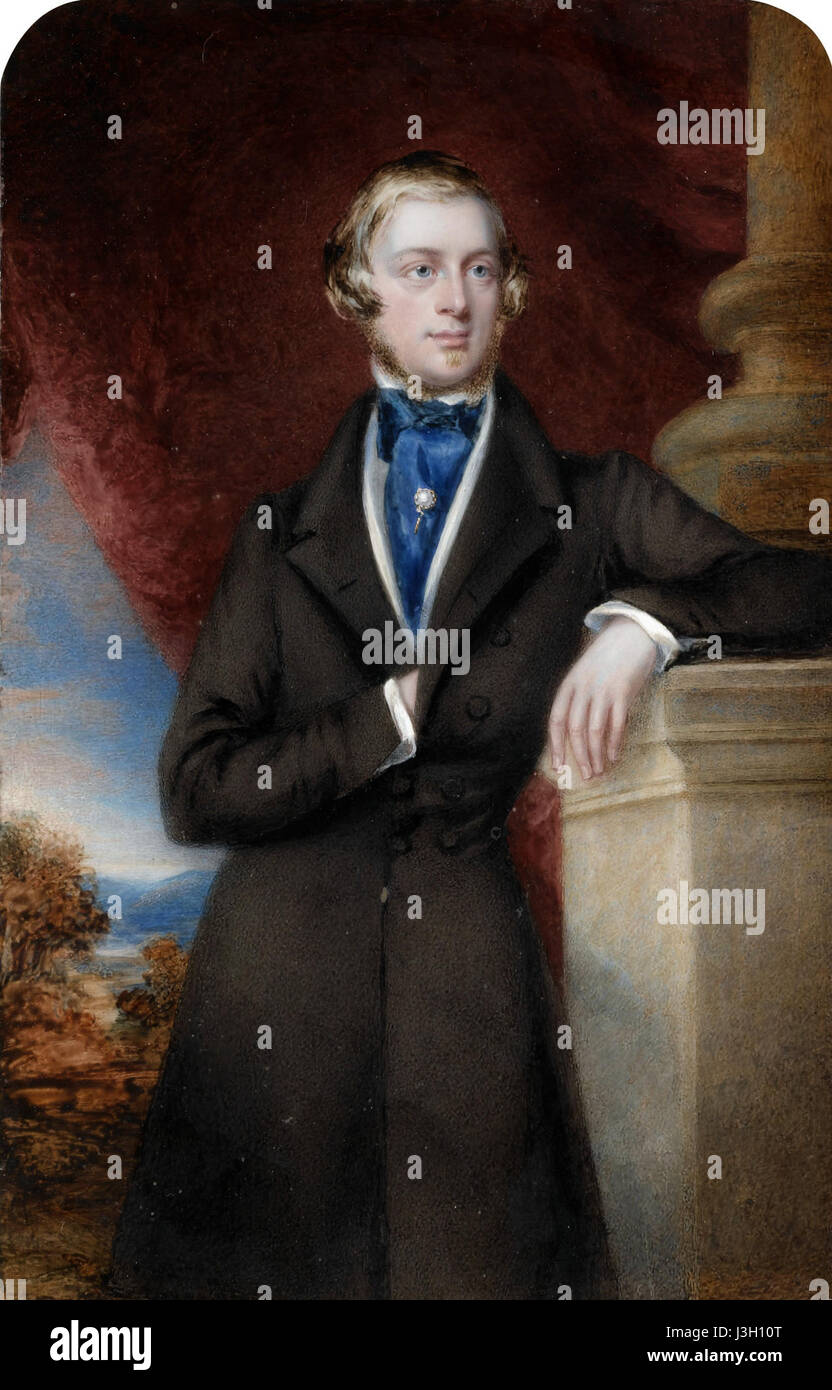Frederick Acclom Milbank, 1. Baronet, war ein britischer Politiker, der 1820 geboren wurde. Dieses Porträt von Maria Mosely, das zu seinen Lebzeiten entstanden ist, ist eine historische Darstellung der britischen Aristokratie im 19. Jahrhundert. Stockfoto Frederick Acclom Milbank, 1. Baronet, war ein britischer Politiker, der 1820 geboren wurde. Dieses Porträt von Maria Mosely, das zu seinen Lebzeiten entstanden ist, ist eine historische Darstellung der britischen Aristokratie im 19. Jahrhundert. Stockfoto