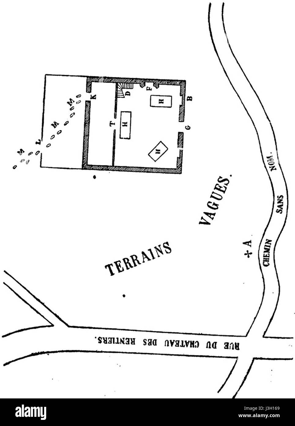 Die Serie „Monsieur Lecoq“ von Emile Gaboriau zeigt die Figur des Lecoq, eines Detektivs aus dem französischen Roman des 19. Jahrhunderts. Die Planseite 74 des Buches bietet detaillierte Illustrationen und Szeneneinstellungen aus der Untersuchung und fügt der Erzählung einen visuellen Kontext hinzu. Stockfoto
