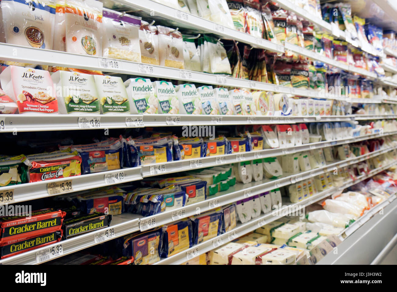 Miami Beach Florida, Publix Lebensmittelgeschäft, Lebensmittel, Supermarkt, Regale, Verkaufsverpackung anzeigen, Molkerei, Käse, Käse, Cracker Barrel, Kraft, Rondele, Stockfoto