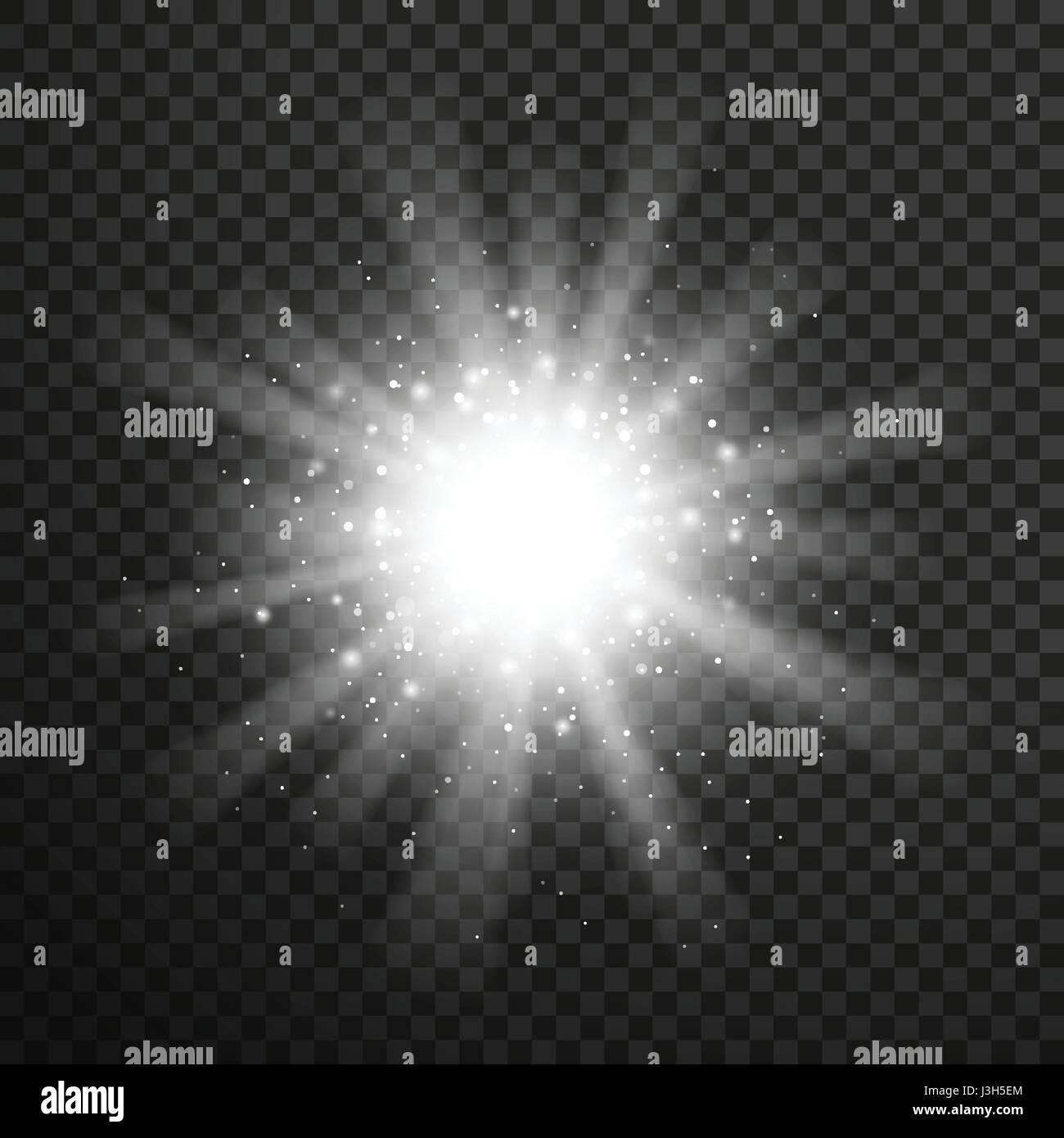 Glühende Weißlicht platzen Explosion mit transparent. Vektor-Illustration für die Effekt-Dekoration mit Ray funkelt. Stock Vektor