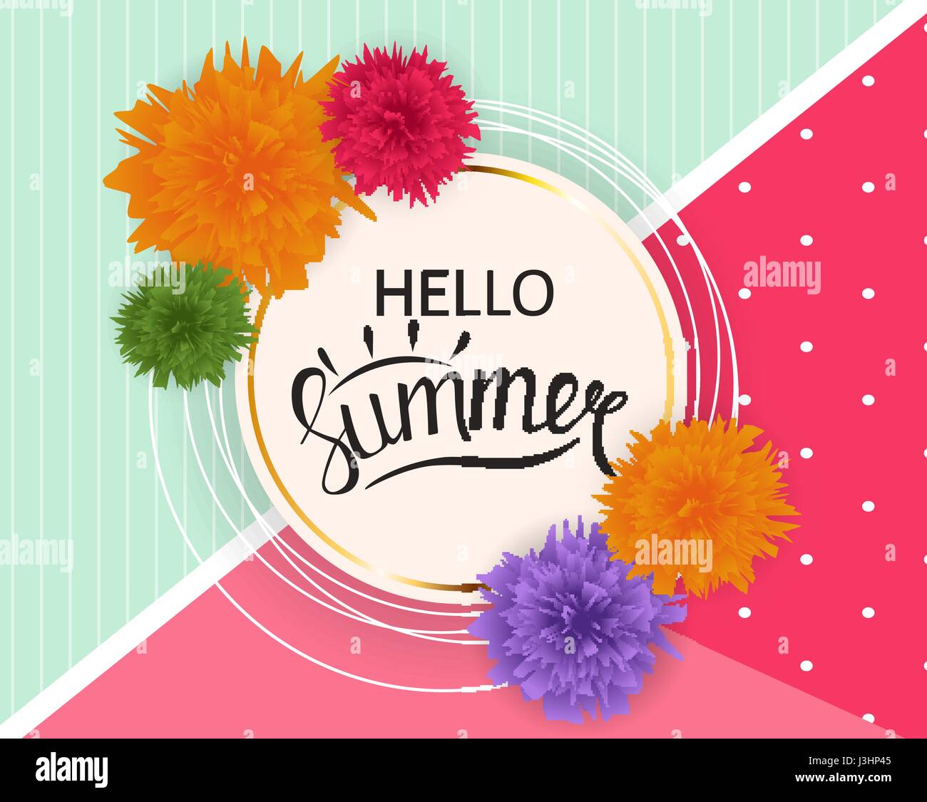Hallo Sommer natürlichen Blumenkarte mit Frame-Vektor-Illustration Stock Vektor