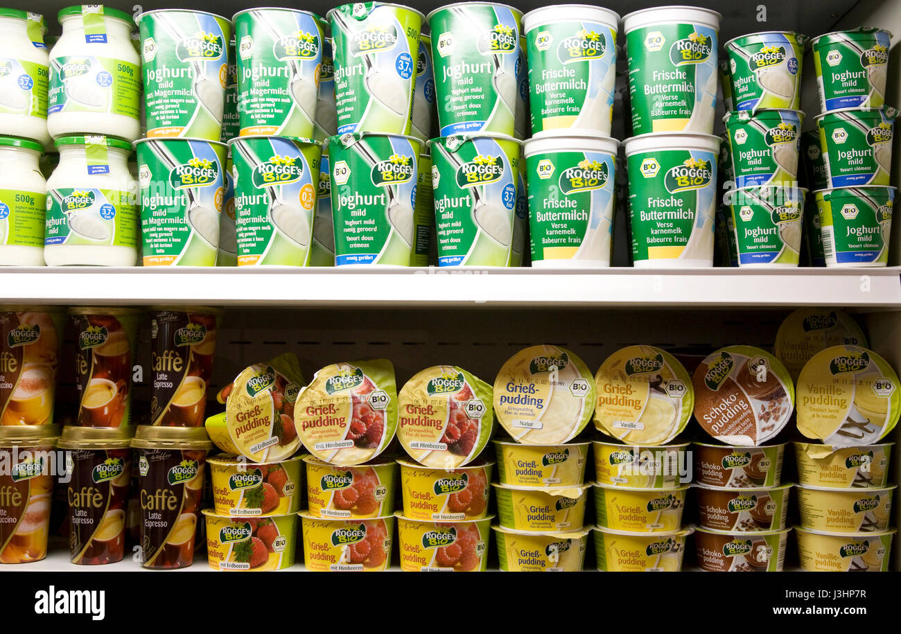 Deutschland, Köln, die ANUGA Speisen und Getränke-Messe auf dem Messegelände im Stadtteil Deutz, Stall mit Bio-Milch produziert. Stockfoto