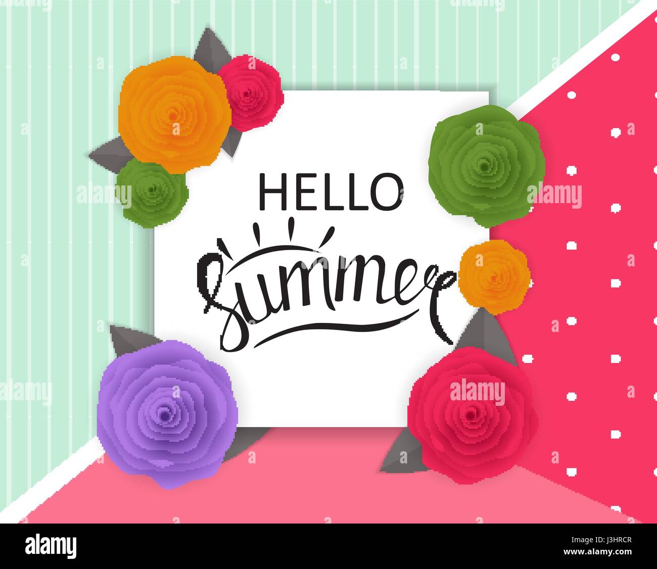 Hallo Sommer natürlichen Blumenkarte mit Frame-Vektor-Illustration Stock Vektor