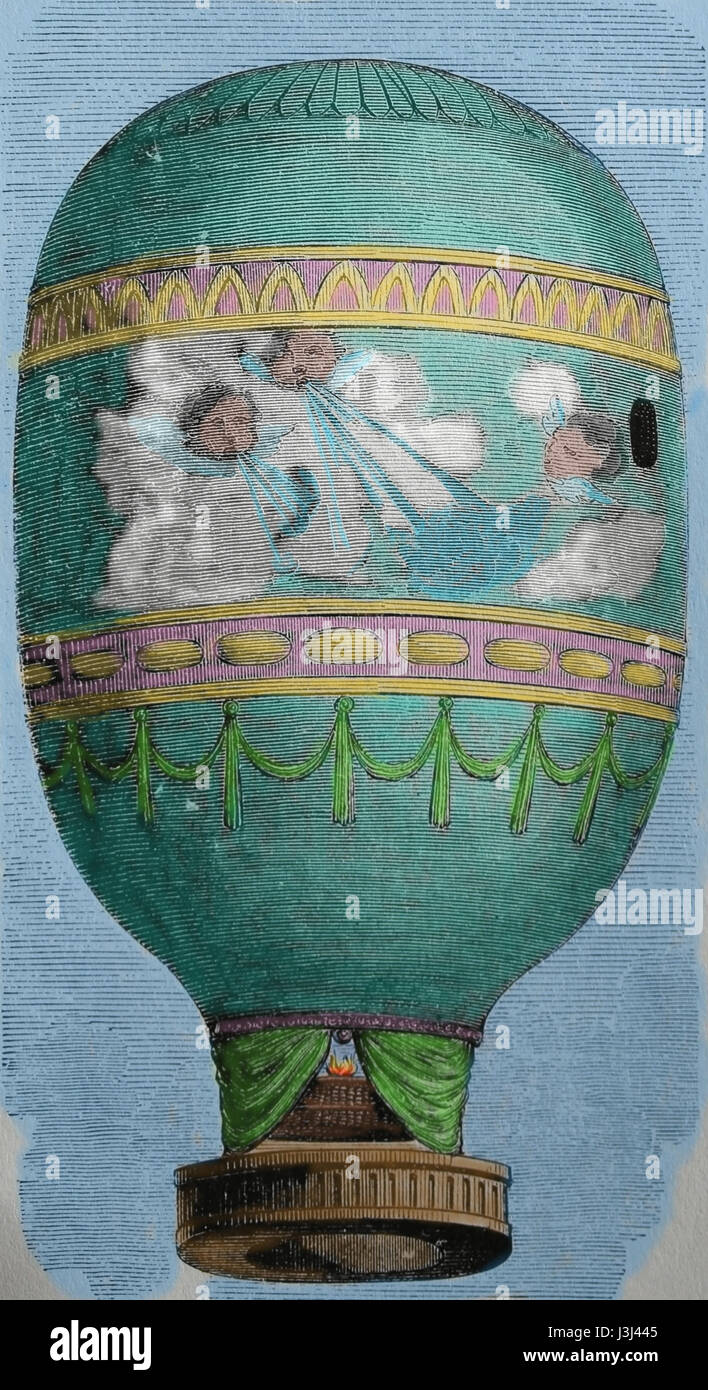 Zu transportieren. 18. Jahrhundert. Heißluft-Ballonfahrt. Kupferstich, 19. Jahrhundert. Frankreich. Stockfoto