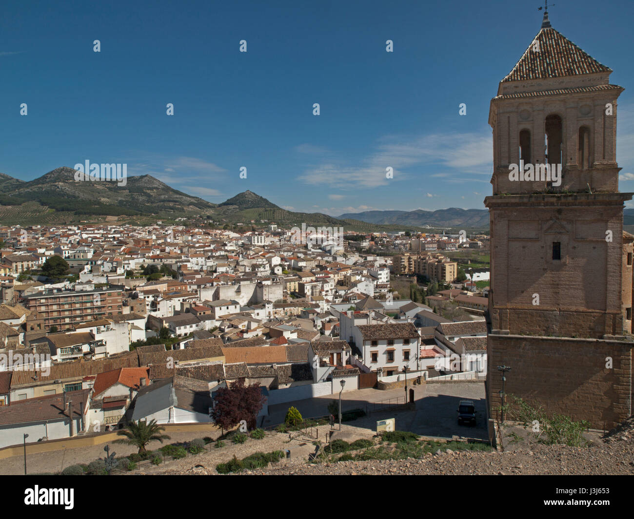 Die Stadt Alcaudete von seiner Burg aus gesehen Stockfoto