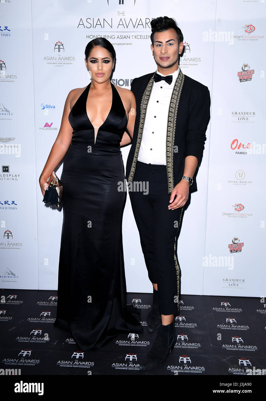 Malin Andersson und Junaid Ahmed Teilnahme an der 7. jährlichen Asian Awards im Hilton Hotel, Park Lane, London. Stockfoto