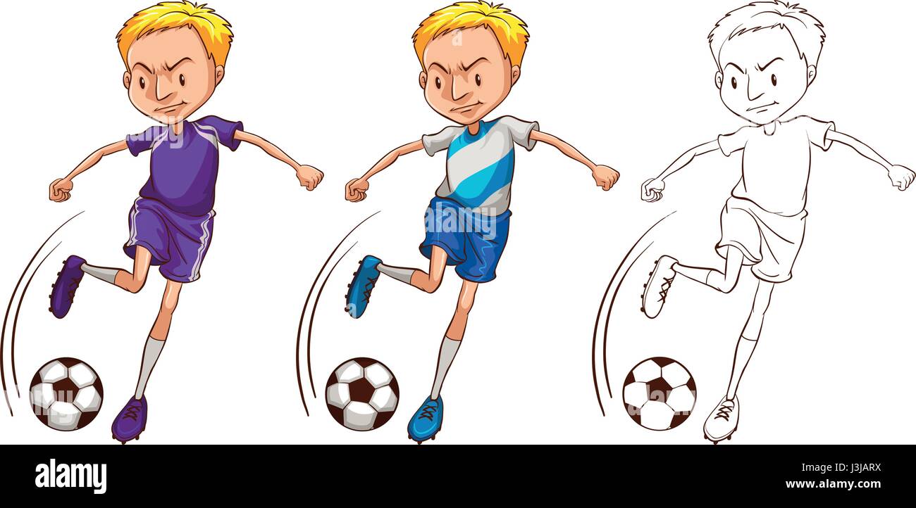 Doodle-Charakter für Fußball-Spieler-illustration Stock Vektor