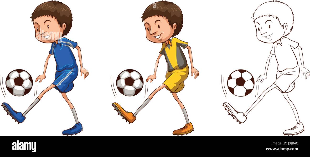 Fußball-Spieler in drei Skizzen Abbildung Stock Vektor