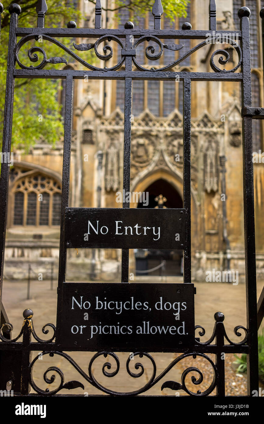 Die Universität Stadt Cambridge in England mit einem dekorativen Tor und Zeichen Stockfoto