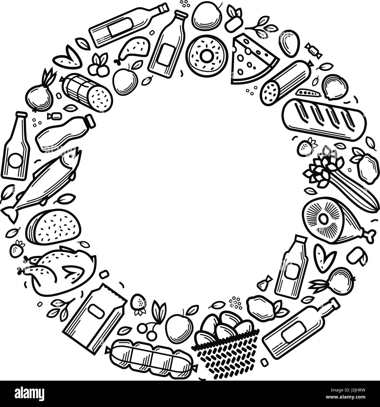 Lebensmittel, Getränke Icons Set. Lebensmittelgeschäft, Kochen, Küche-Banner. Vektor-illustration Stock Vektor