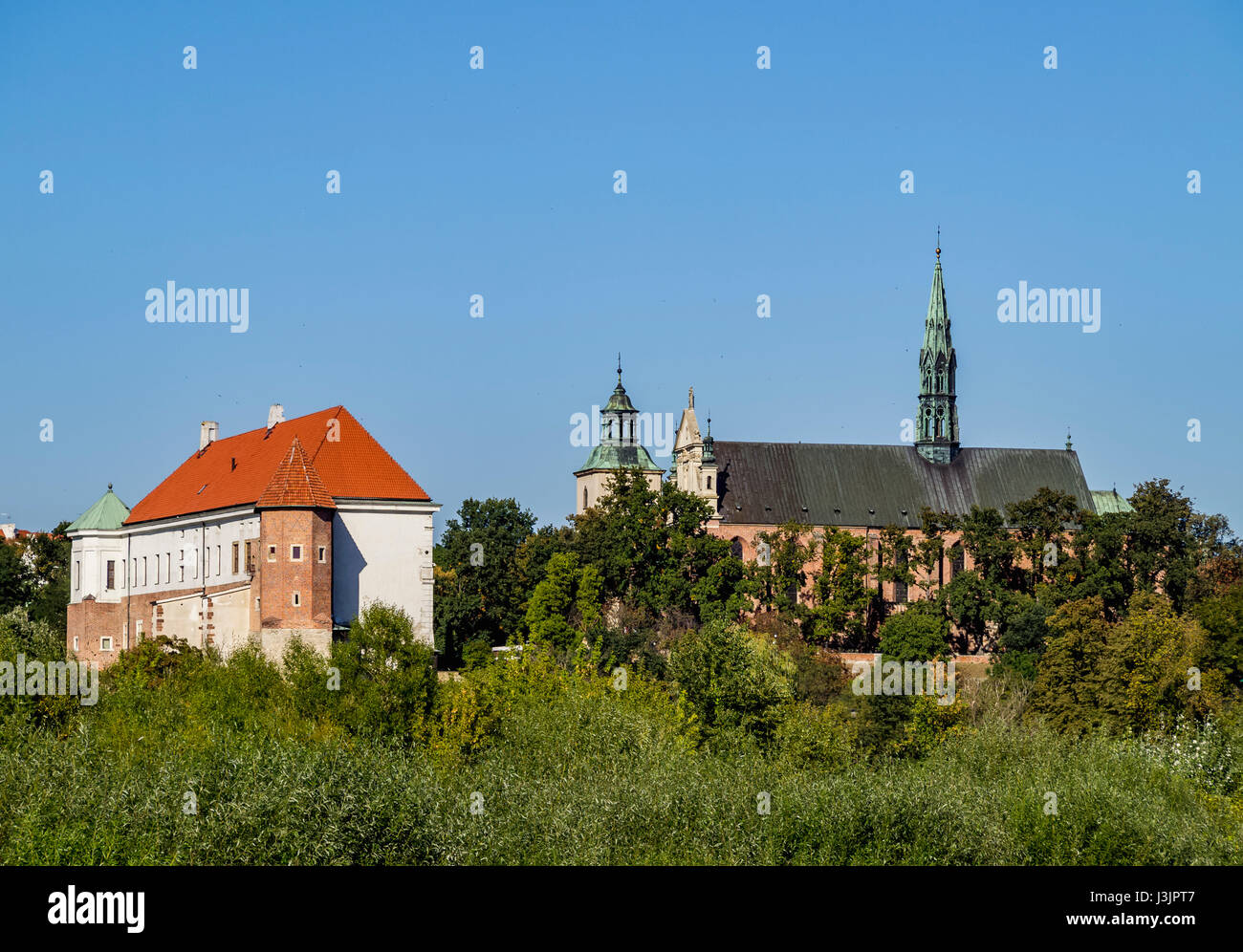 Polen, Woiwodschaft świętokrzyskie Woiwodschaft Sandomierz Skyline mit Schloss und Kathedrale Stockfoto