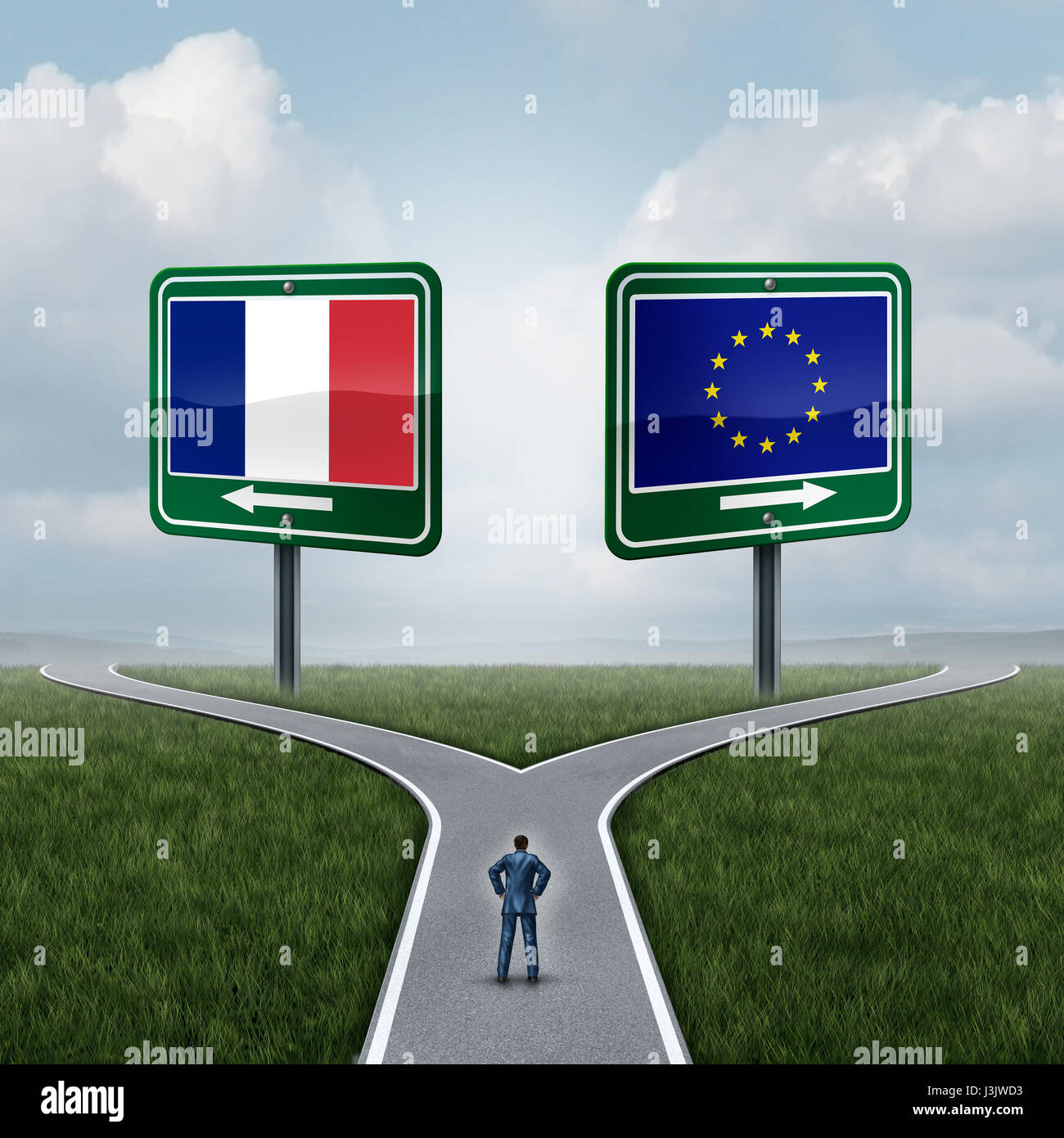 Frankreich EU Frage als Konzept im Zusammenhang mit der französischen Abstimmung Verwirrung und Euro-Zone und Europa Mitgliedschaft Entscheidung. Stockfoto
