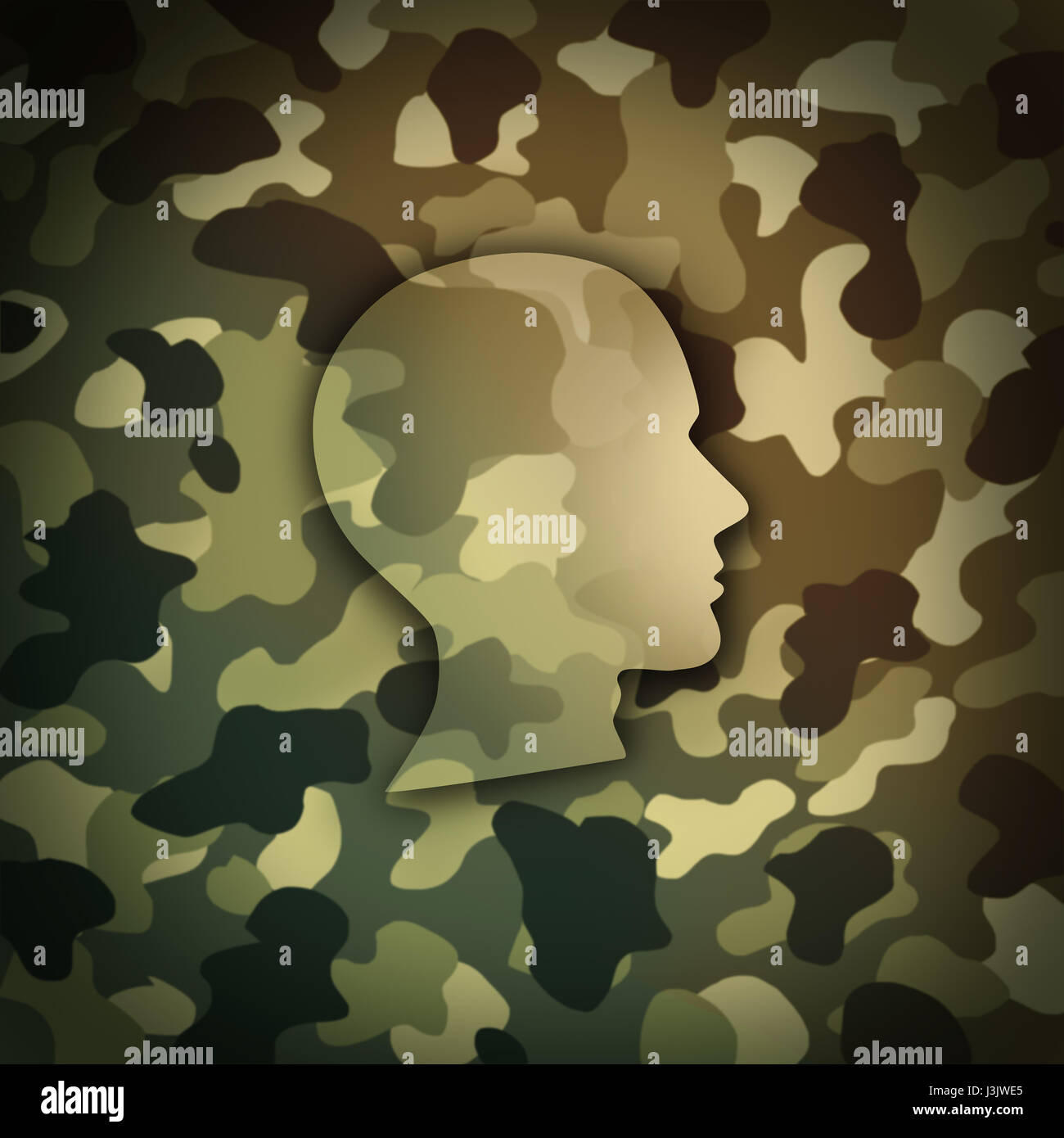 Militärische Soldat Konzept als Schlachtfeld Tarnung geformt als Leiter eines tapferen Veteran als Metapher für die Landesverteidigung Krieger. Stockfoto