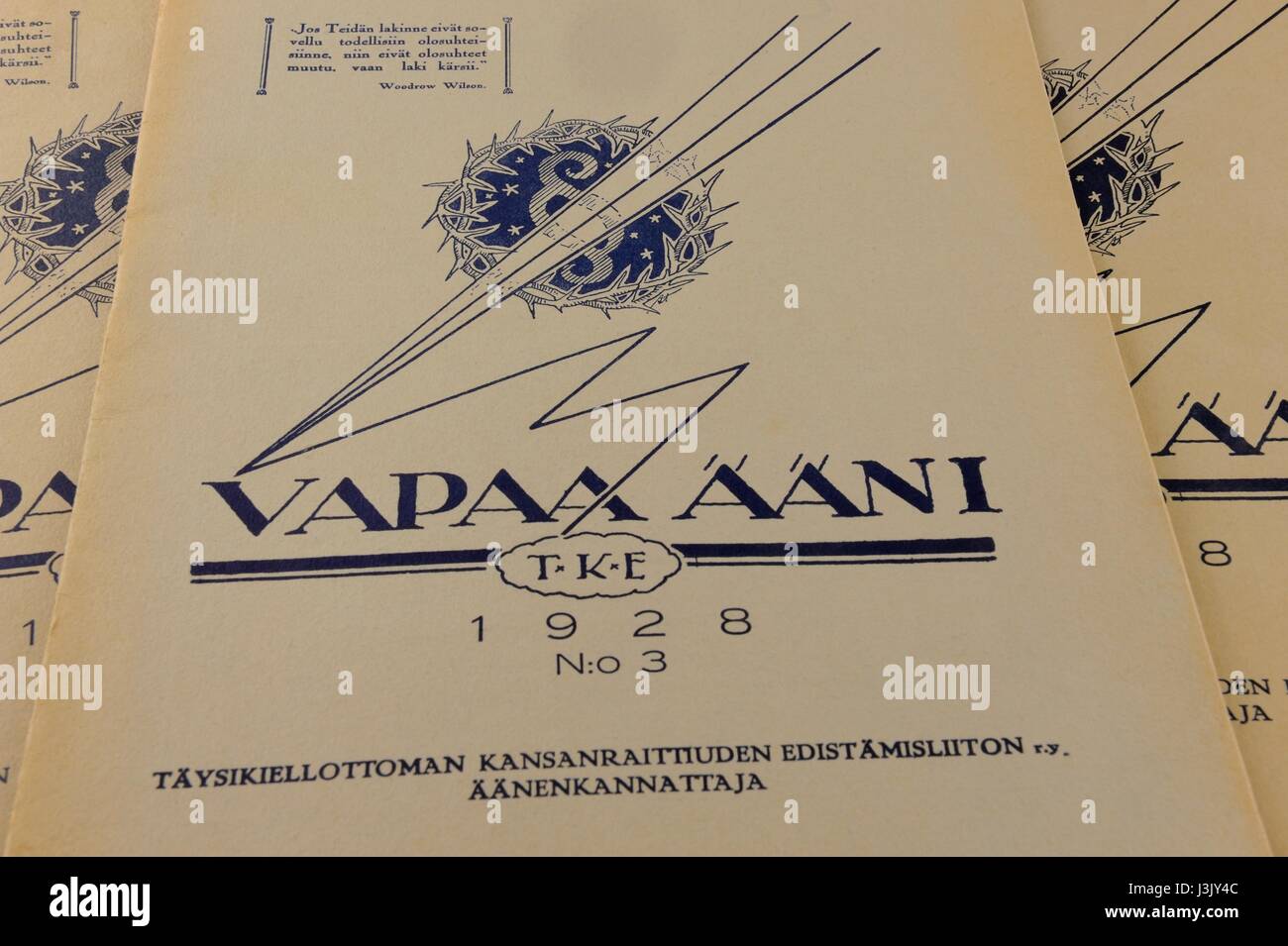 In Finnland hatten wir Verbot 01.06.1919 - 05.04.1932. Diese "freie Stimme"-Zeitschriften bot ein Forum zur Diskussion über ein Diff und Verbot aufrecht zu erhalten Stockfoto