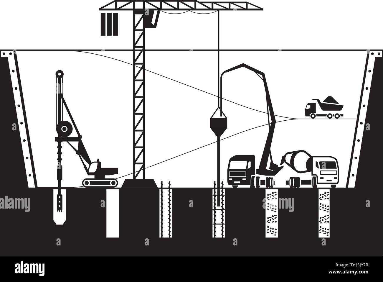 Bau der Fundamente eines Gebäudes - Vektor-illustration Stock Vektor