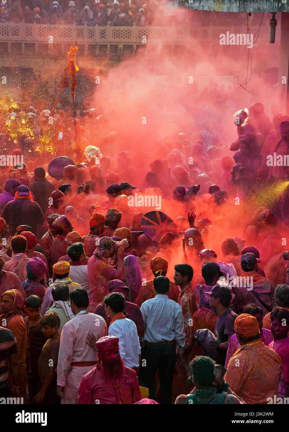 Holi am Barsana und Nandgaon, Uttar Pradesh, Indien, Asien Stockfoto