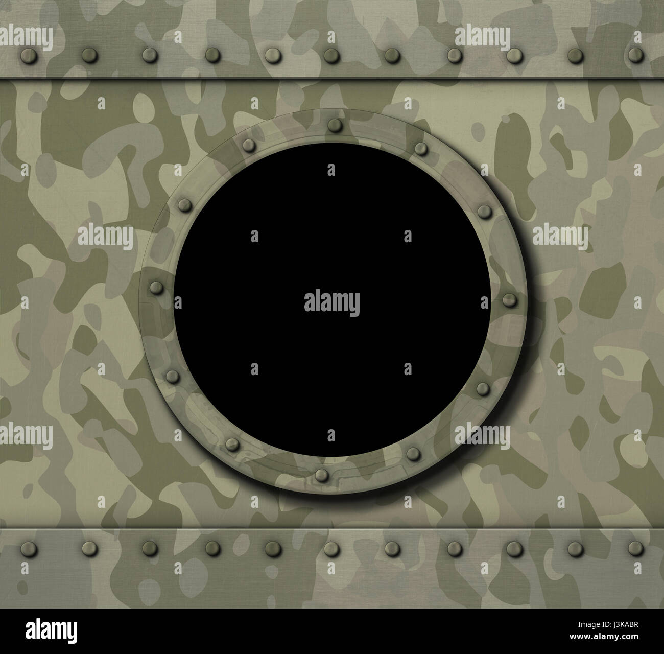 Bullauge Fenster auf militärische Metall Hintergrund 3d illustration Stockfoto