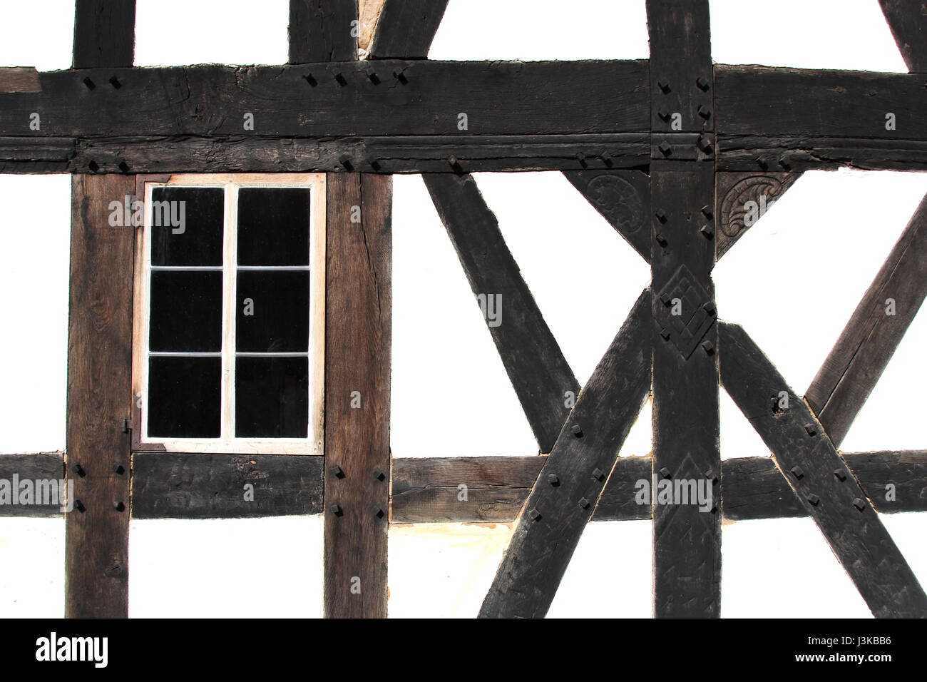 Fachwerk-Wand mit Fenster Stockfoto