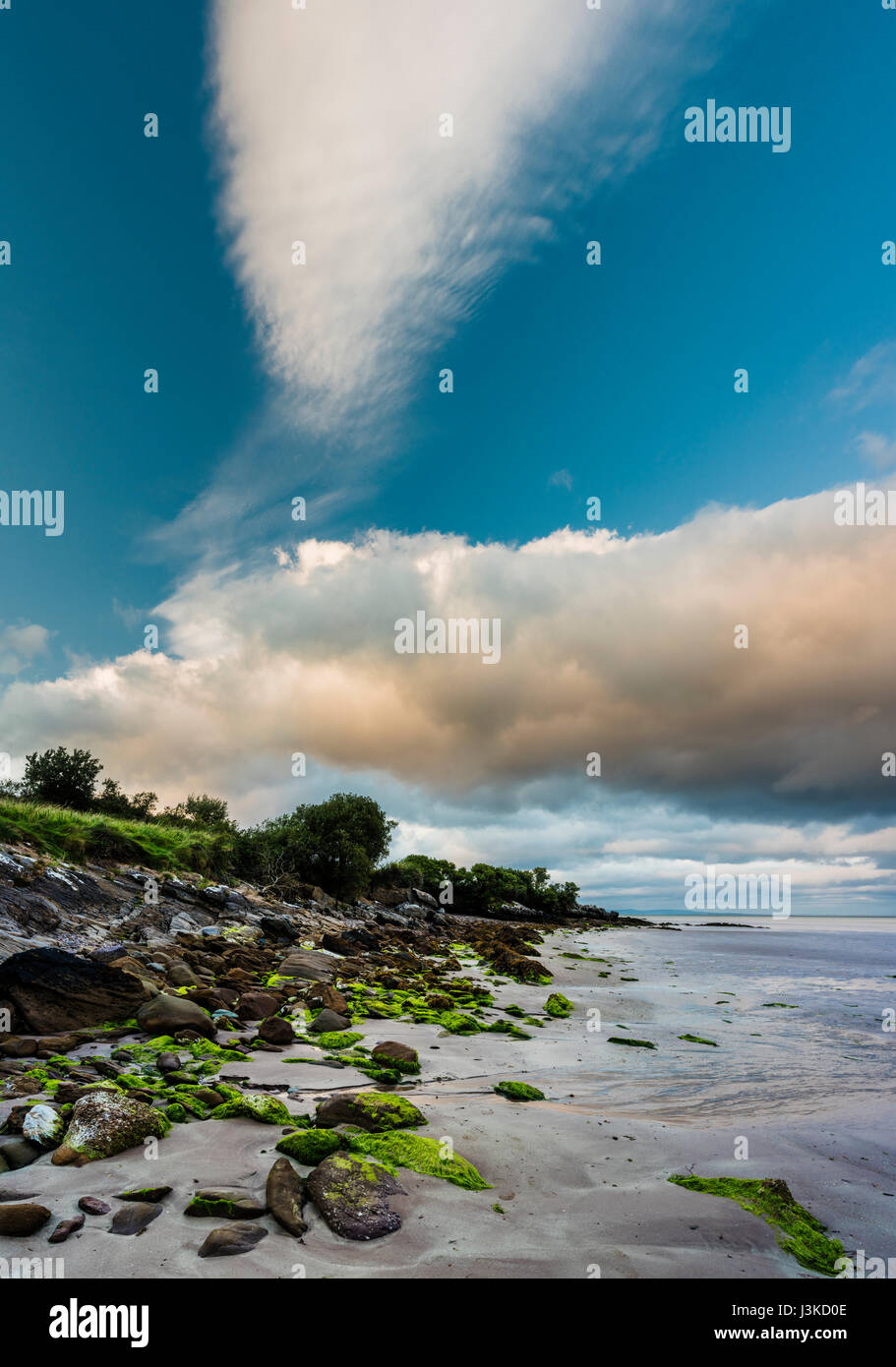 Cappagh Beach, Clockane (ein Clochán), Halbinsel Dingle, County Kerry, Irland, an einem schönen Sommerabend kurz vor Sonnenuntergang mit der Flut Stockfoto
