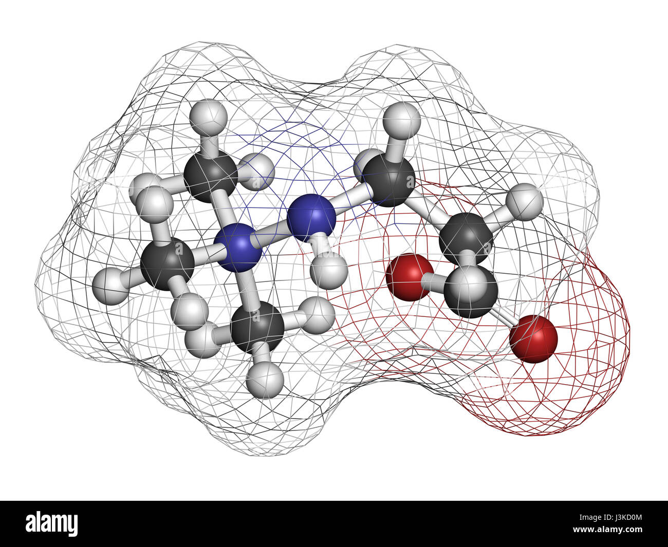 Meldonium Anti-ischämischen Wirkstoffmolekül. Verwendet in der Behandlung von Angina pectoris und Myokardinfarkt. Atome werden als Kugeln mit herkömmlichen Farbe dargestellt. Stockfoto