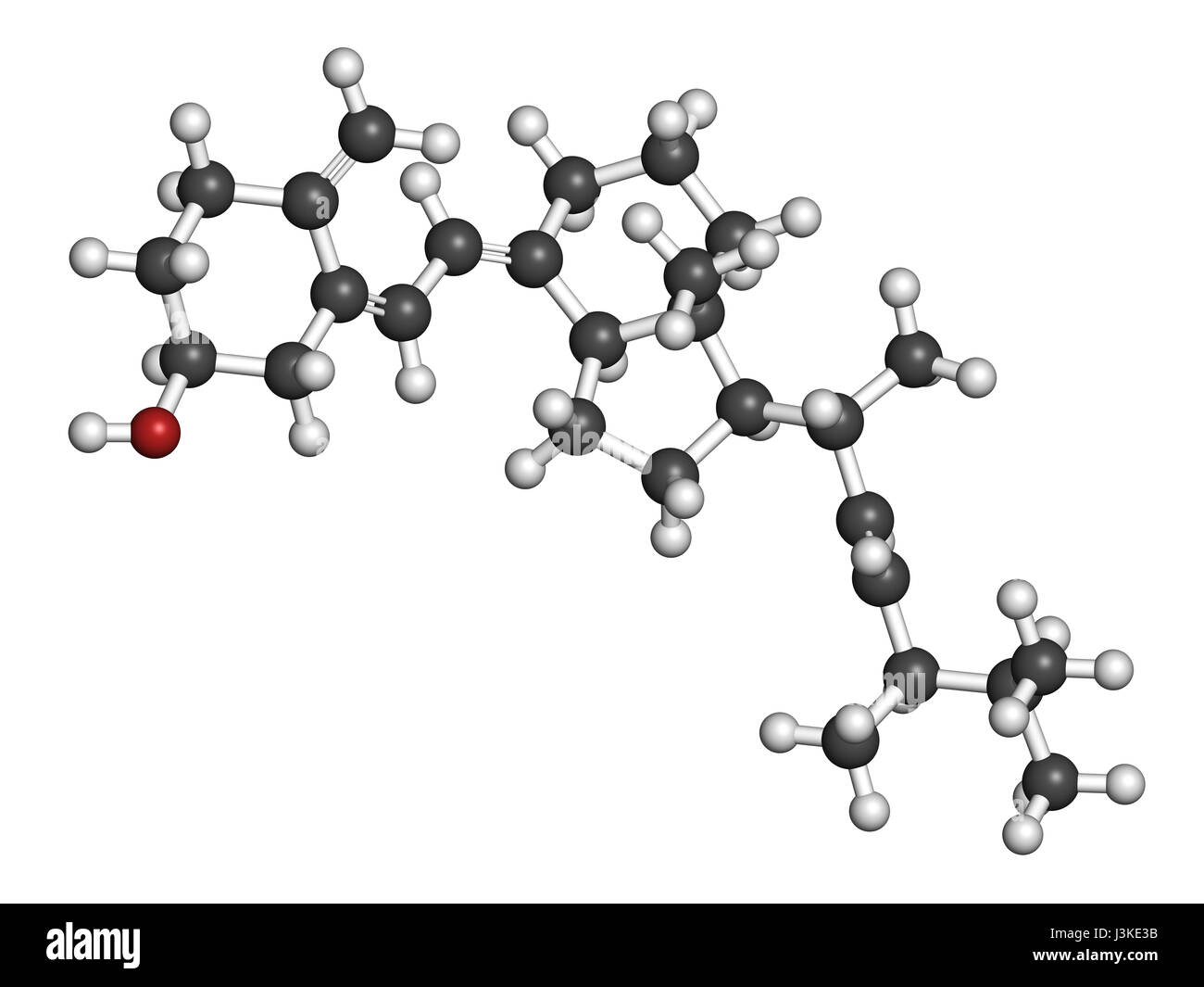 Ergocalciferol (Vitamin D2) Molekül. Atome sind als Kugeln mit konventionellen Farbcodierung vertreten: Wasserstoff (weiß), Kohlenstoff (grau), Sauerstoff (rot). Stockfoto